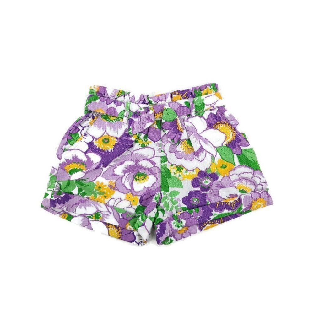 New Janie & Jack Purple Floral Shorts Girls 6 Lavender Elastic Waist